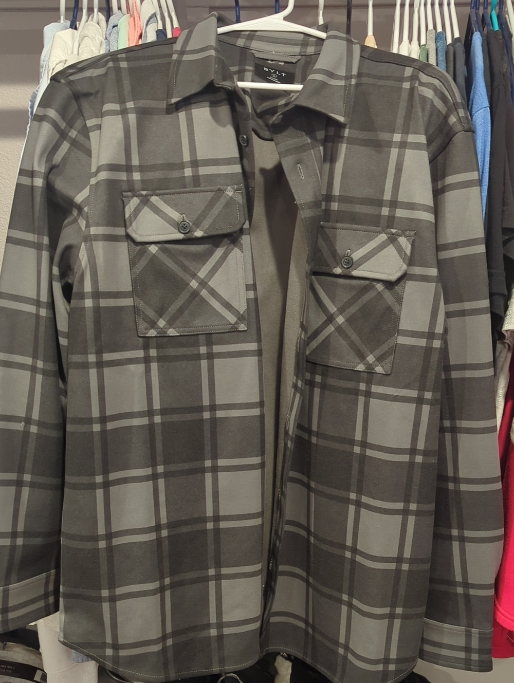 BYLT Basics Black-Gray Plaid Lightweight Shirt Jacket "Coastal Overshirt"
